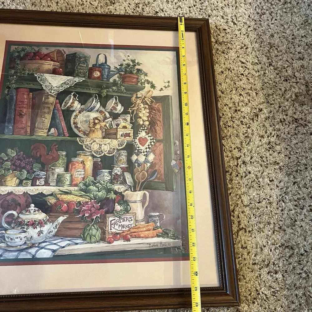 Home Interiors Farmers Market Matted Print Cherry Frame Vintage Cottage Core